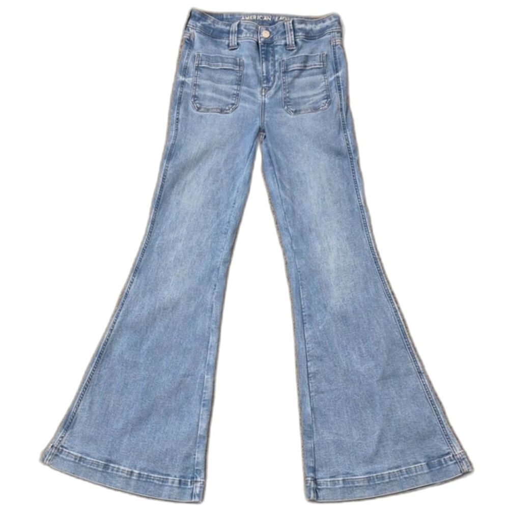 American Eagle Festival Flare Jeans 4 Regular High Rise Light Wash Stretch